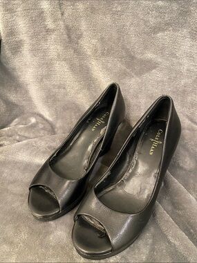Cole Haan Black Leather Peep-Toe Heels